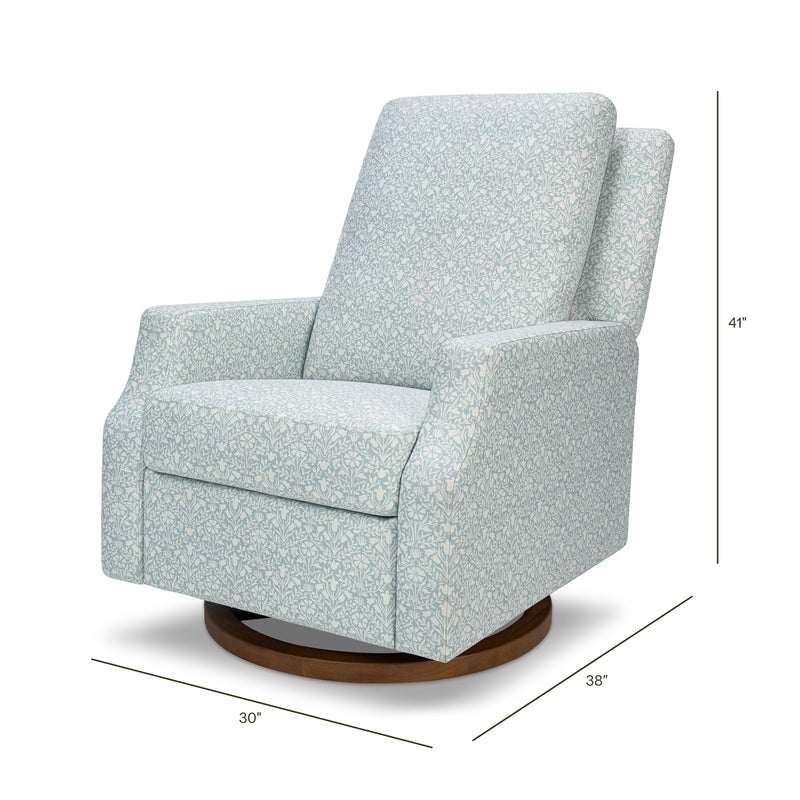 M22287BPBDB,Crewe Recliner and Swivel Glider in Bellflowers in Powdered Blue w/Dark Wood Base