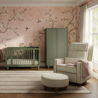 M23082OSCTB,Nate Berkus x Babyletto Sigi Pro Power Recliner in Perf Olive Stripe Eco-Crossweave w/Toffee Base