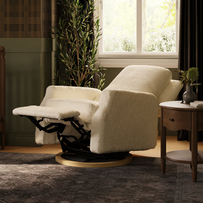 M22287WBLB,Crewe Recliner and Swivel Glider in Ivory Boucle w/Light Wood Base