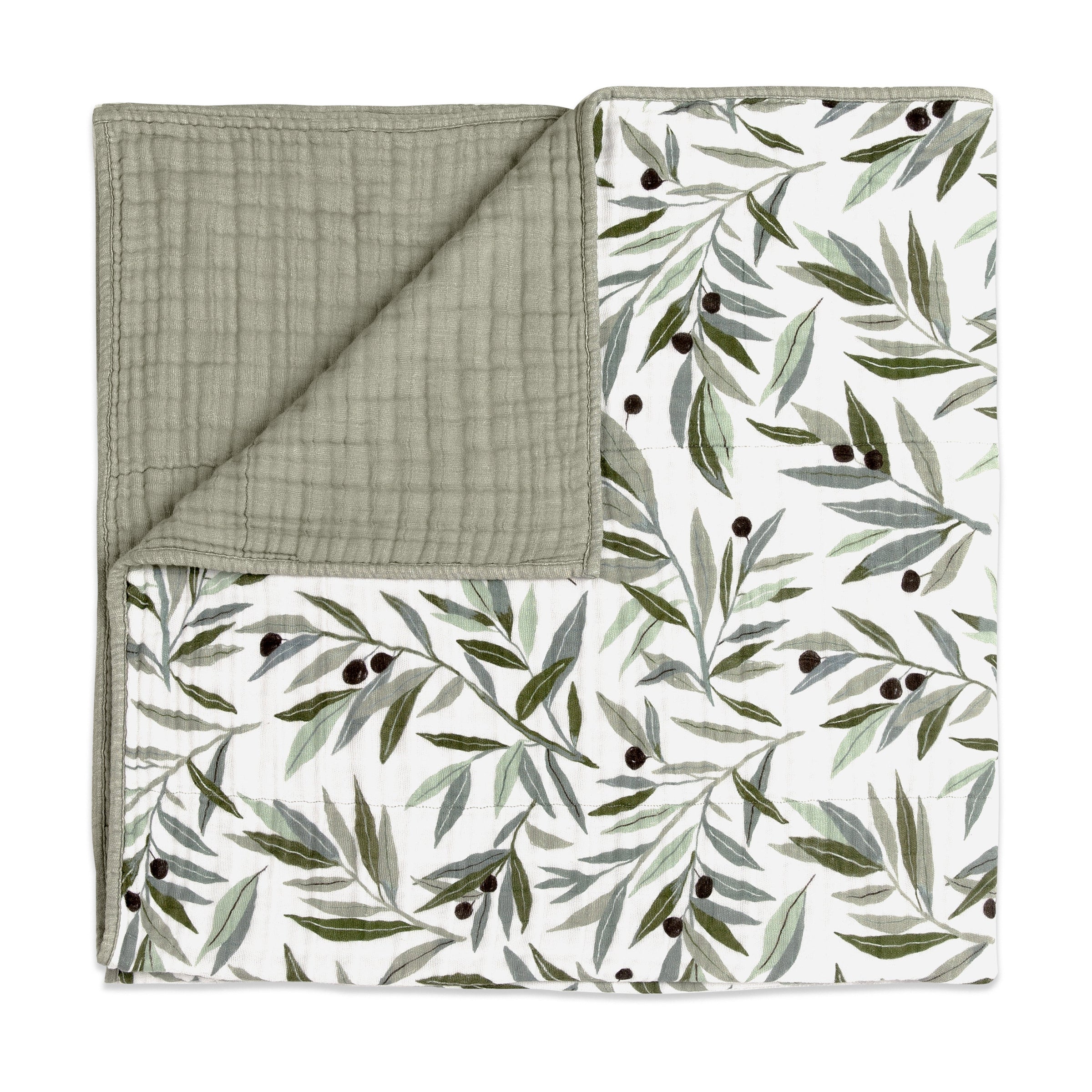 T28239,Olive Branches Muslin Quilt in GOTS Certified Organic Cotton