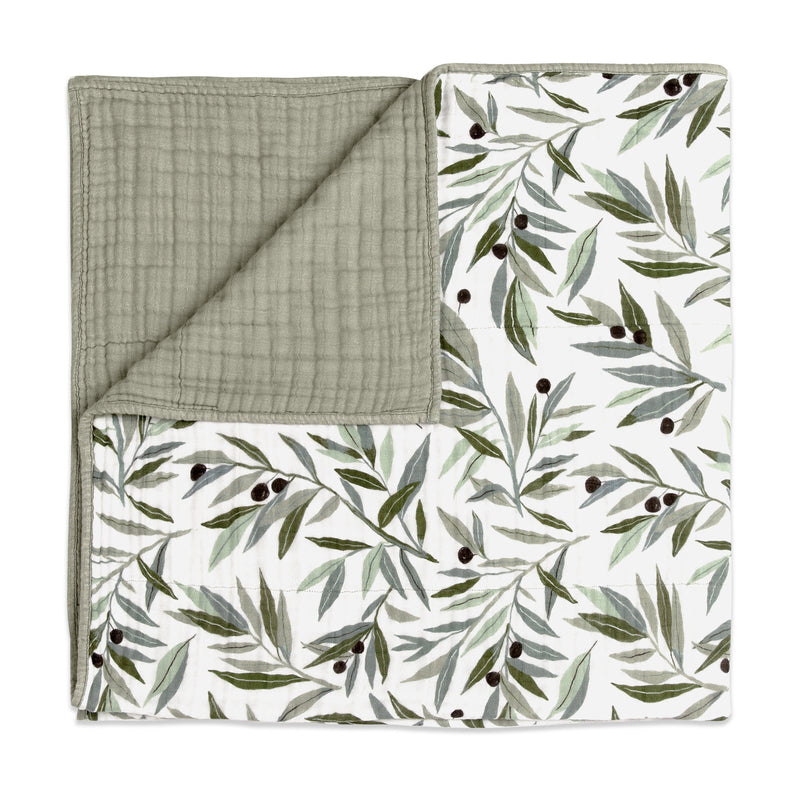 T28239,Olive Branches Muslin Quilt in GOTS Certified Organic Cotton