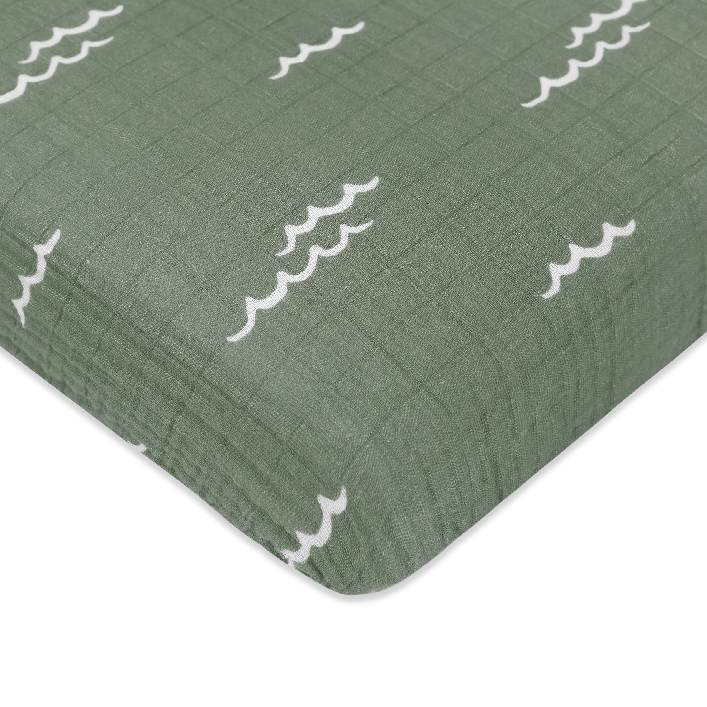 T27136,Ocean Waves Muslin Mini Crib Sheet in GOTS Certified Organic Cotton