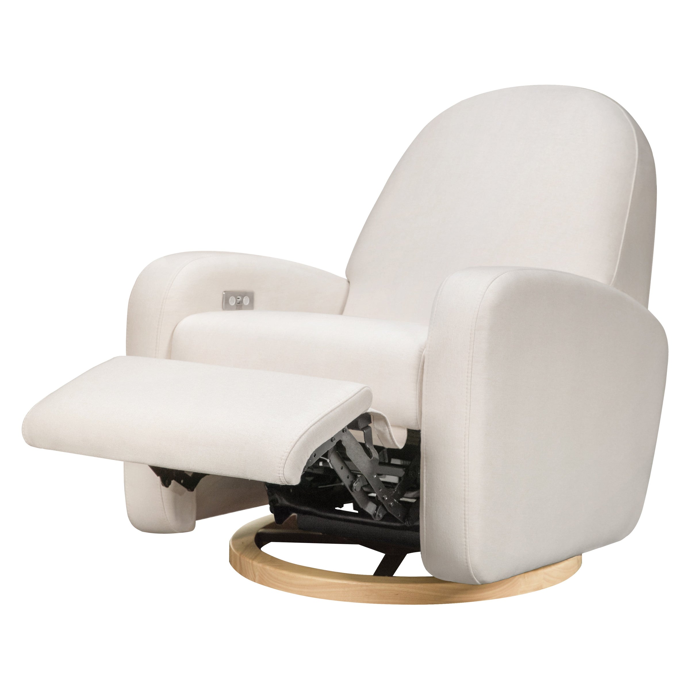 M23188PCMEWLB,Nami Glider Recliner w/ Electronic Control and USB in Performance Cream Eco-Weave w/Light wood base