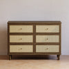 M23716NLBC,Marin with Cane 6 Drawer Assembled Dresser in Natural Walnut and Blonde Cane
