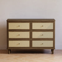 M23716NLBC,Marin with Cane 6 Drawer Assembled Dresser in Natural Walnut and Blonde Cane