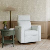 M17186BPBDB,Willa Plus Power Glider Recliner w/ Power Headrest in Bellflowers in Powdered Blue w/ Dark Wood Base