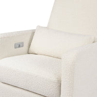 M23085WBLB,Sigi Glider Recliner w/ Electronic Control and USB in Ivory Boucle w/Light Wood Base