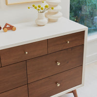 M15916RWNL,Palma 7-Drawer Double Dresser  Assembled in Warm White w/Natural Walnut
