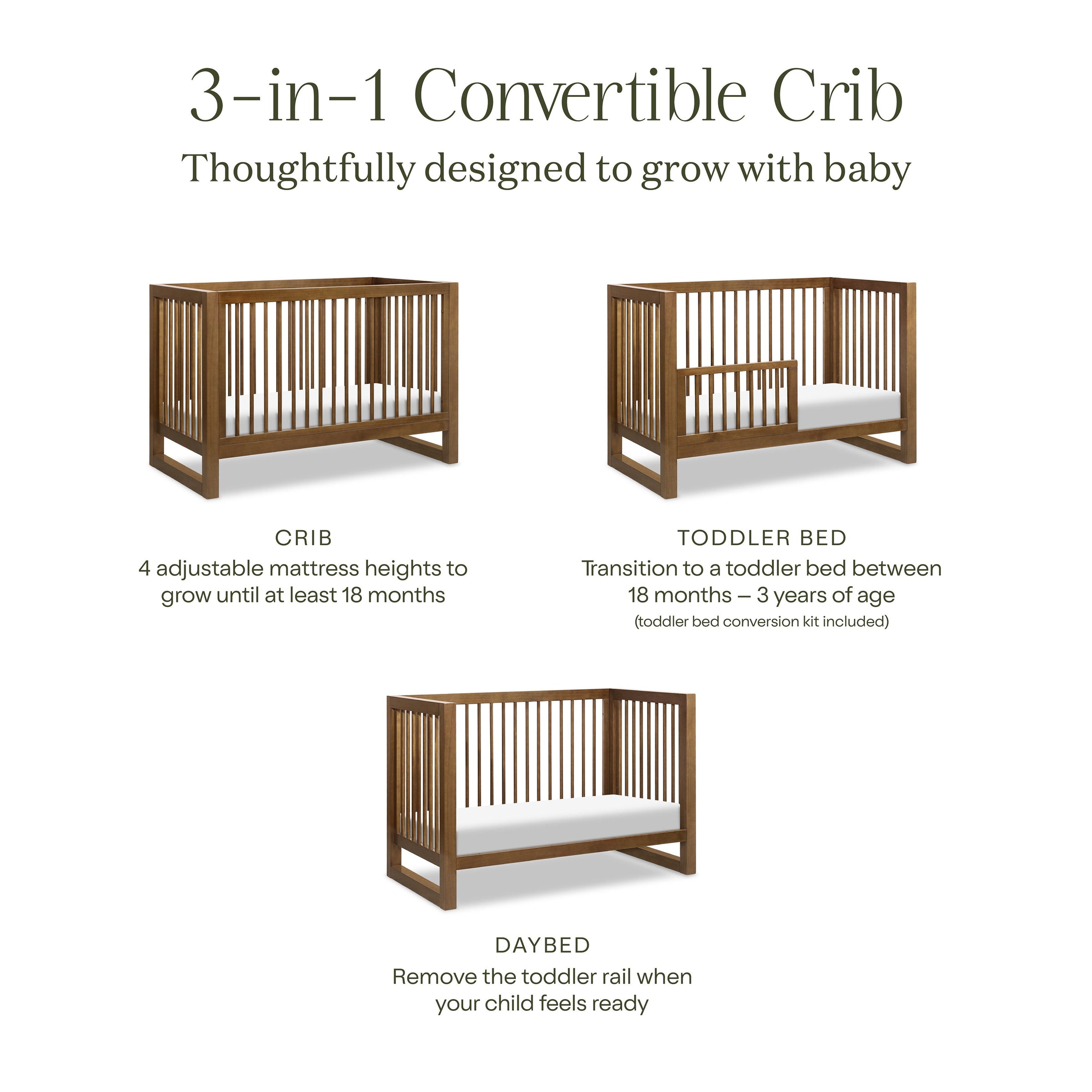 M23301NL,Nantucket 3-in-1 Convertible Crib w/Toddler Bed Conversion Kit in Natural Walnut