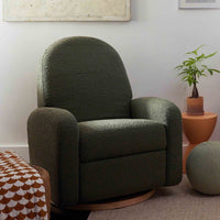 M23188OBLB,Nami Glider Recliner w/ Electronic Control and USB in Olive Boucle w/Light Wood Base