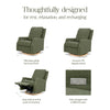 M22286OBLB,Crewe Electronic Swivel Glider Recliner in Olive Boucle w/Light Wood Base
