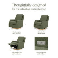 M22286OBLB,Crewe Electronic Swivel Glider Recliner in Olive Boucle w/Light Wood Base