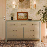 M24816FSPSEW,Eloise 7-Drawer Assembled Dresser in French Sage and Performance Sand Eco-Weave