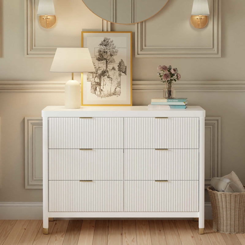 M26716RW,Brimsley Tambour 6-Drawer Assembled Dresser in Warm White