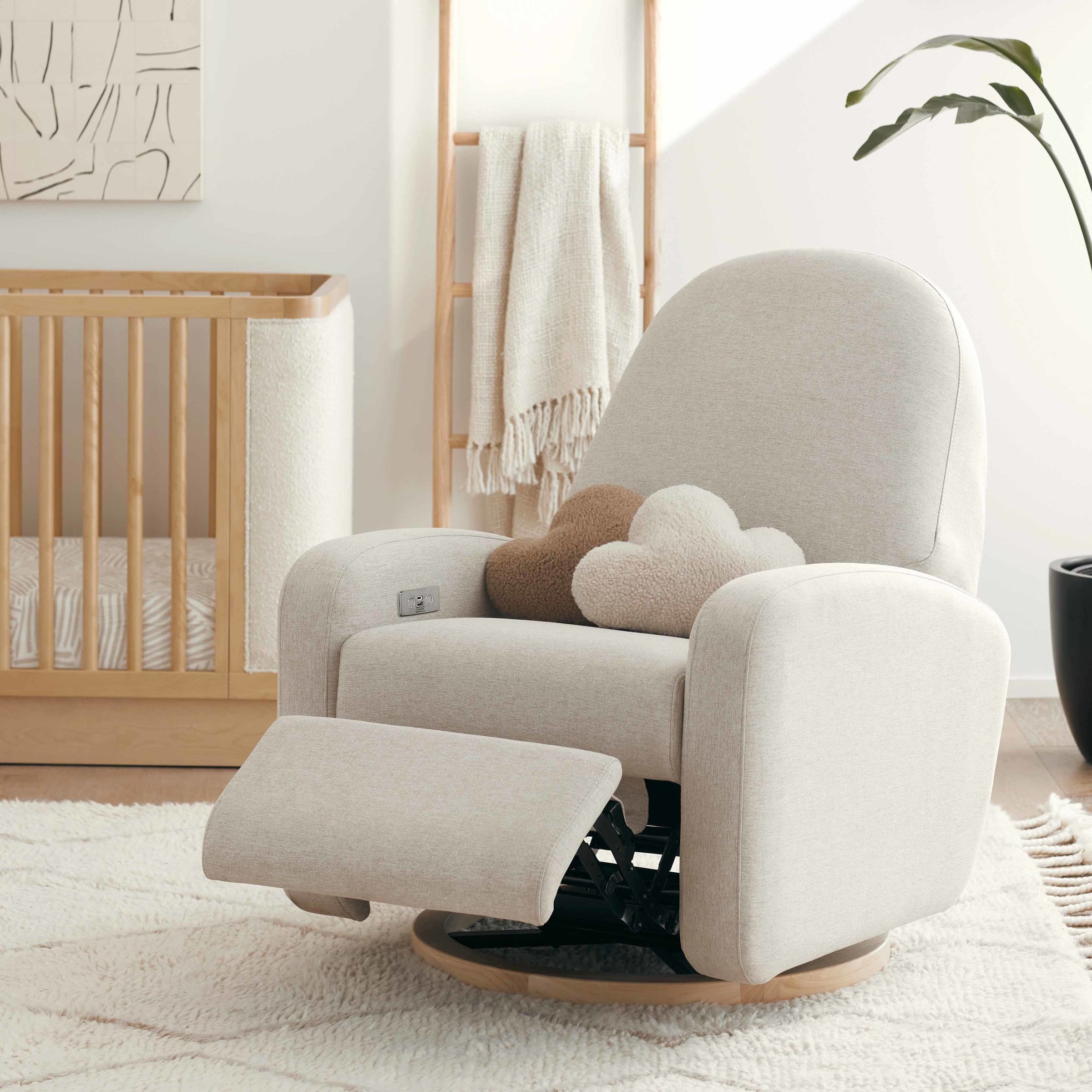 M23188PBEWLB,Nami Glider Recliner w/ Electronic Control and USB in Performance Beach Eco-Weave w/ Light Wood Base