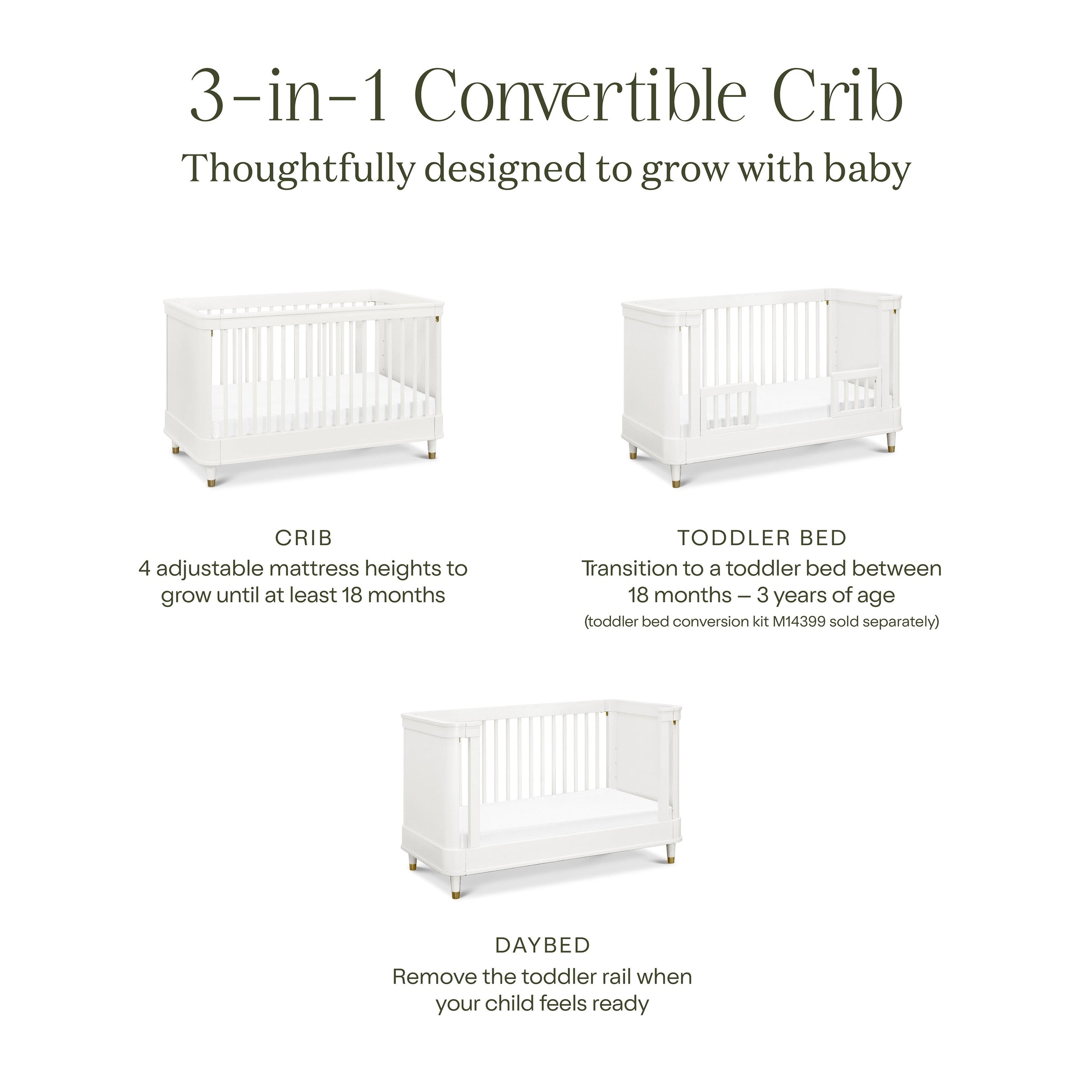 B14301RW,Tanner 3-in-1 Convertible Crib in Warm White