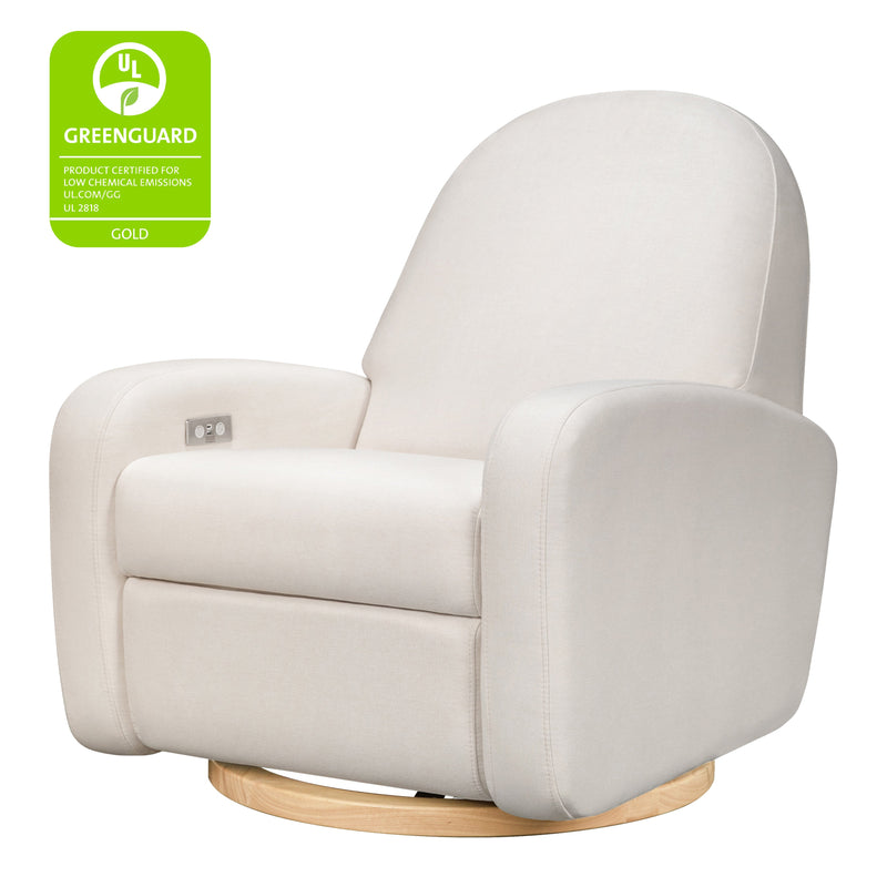 M23188PCMEWLB,Nami Glider Recliner w/ Electronic Control and USB in Performance Cream Eco-Weave w/Light wood base