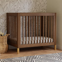 M12998NLGLD,Gelato 4-in-1 Convertible Mini Crib and Twin bed in Natural Walnut Finish with Gold Feet