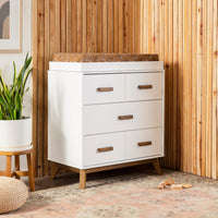 M5823WNL,Scoot 3-Drawer Changer Dresser in White/Natural Walnut Finish