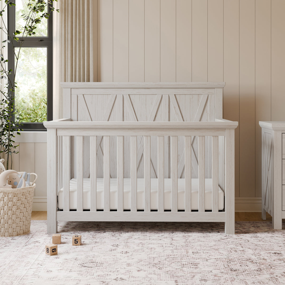 B14501WDF,Emory Farmhouse 4-in-1 Convertible Crib in White Driftwood