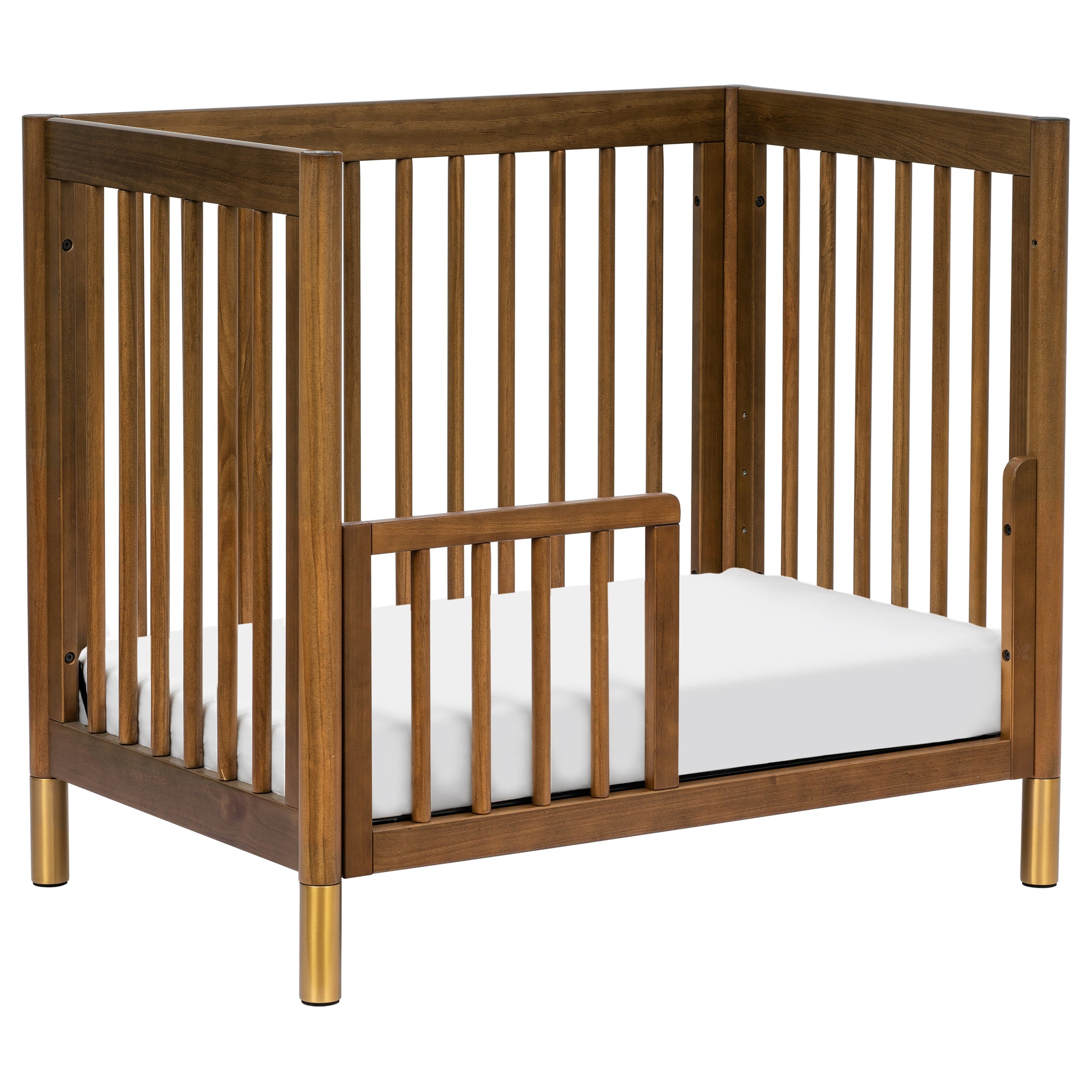 M12998NLGLD,Gelato 4-in-1 Convertible Mini Crib and Twin bed in Natural Walnut Finish with Gold Feet