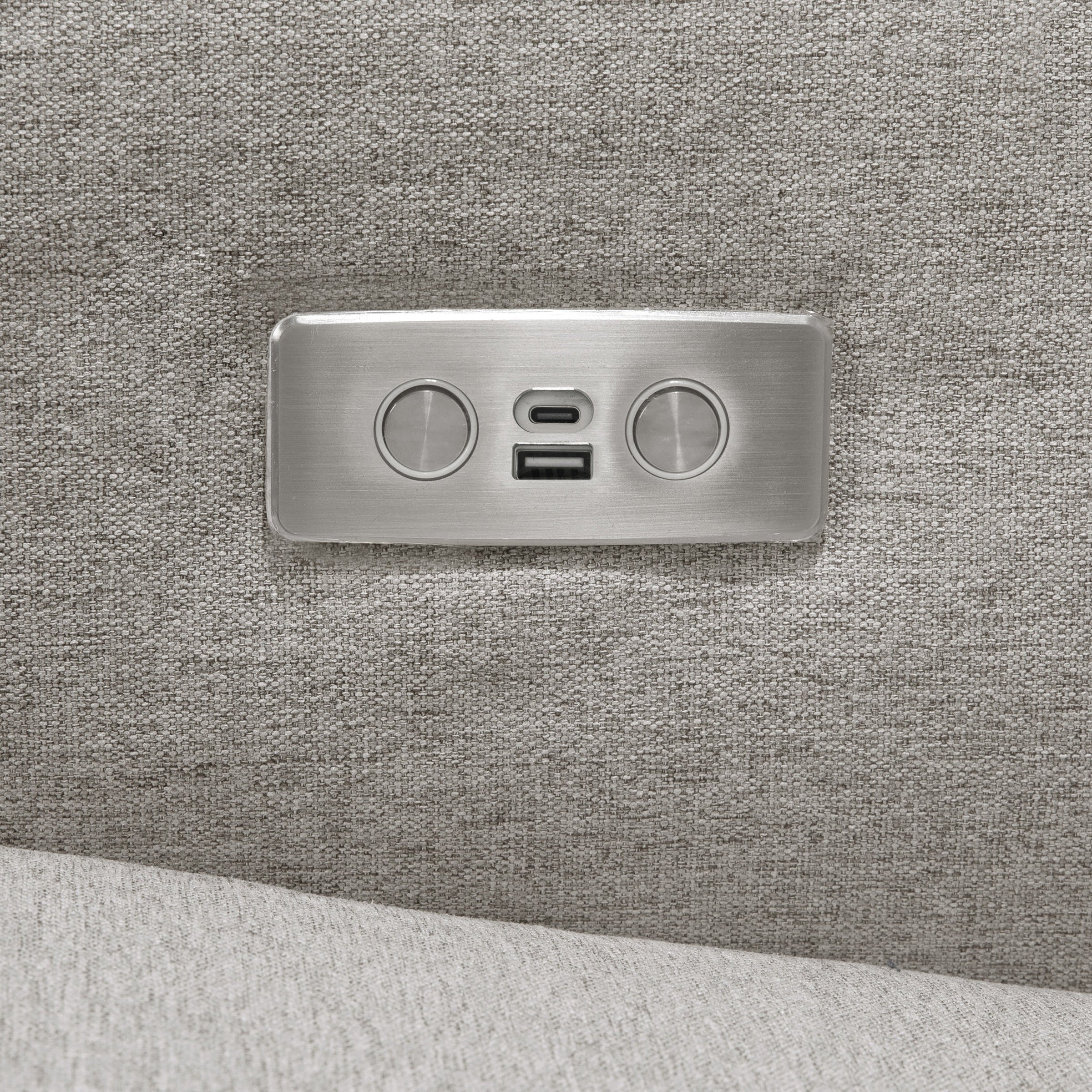 M23085PGEWLB,Sigi Glider Recliner w/ Electronic Control and USB in Performance Grey Eco-Weave w/Light Wood Base