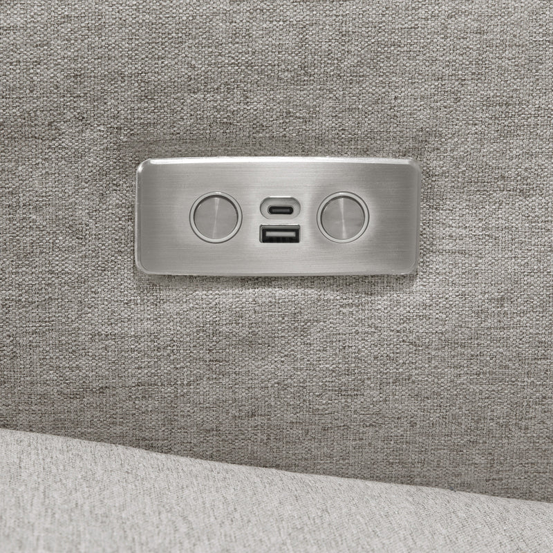 M23085PGEWLB,Sigi Glider Recliner w/ Electronic Control and USB in Performance Grey Eco-Weave w/Light Wood Base