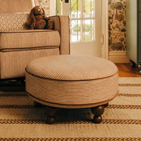 M33385BSCTF,Nate Berkus x Babyletto Astre Ottoman in Perf Bronze Stripe Eco-Crossweave w/Toffee feet