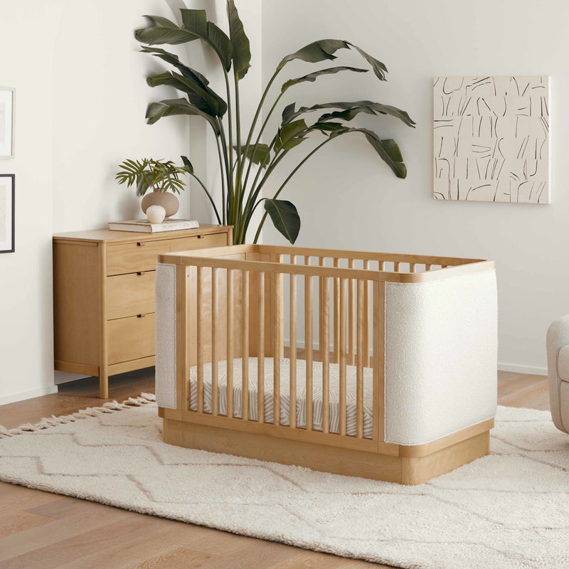 M26201HYWB,Bondi Boucle 4-in-1 Convertible Crib w/ Toddler Bed Kit in Honey with Ivory Boucle