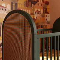 M25601FRGRNC,Bondi Cane 3-in-1 Convertible Crib w/ Toddler Bed Kit in Forest Green w/ Natural Cane