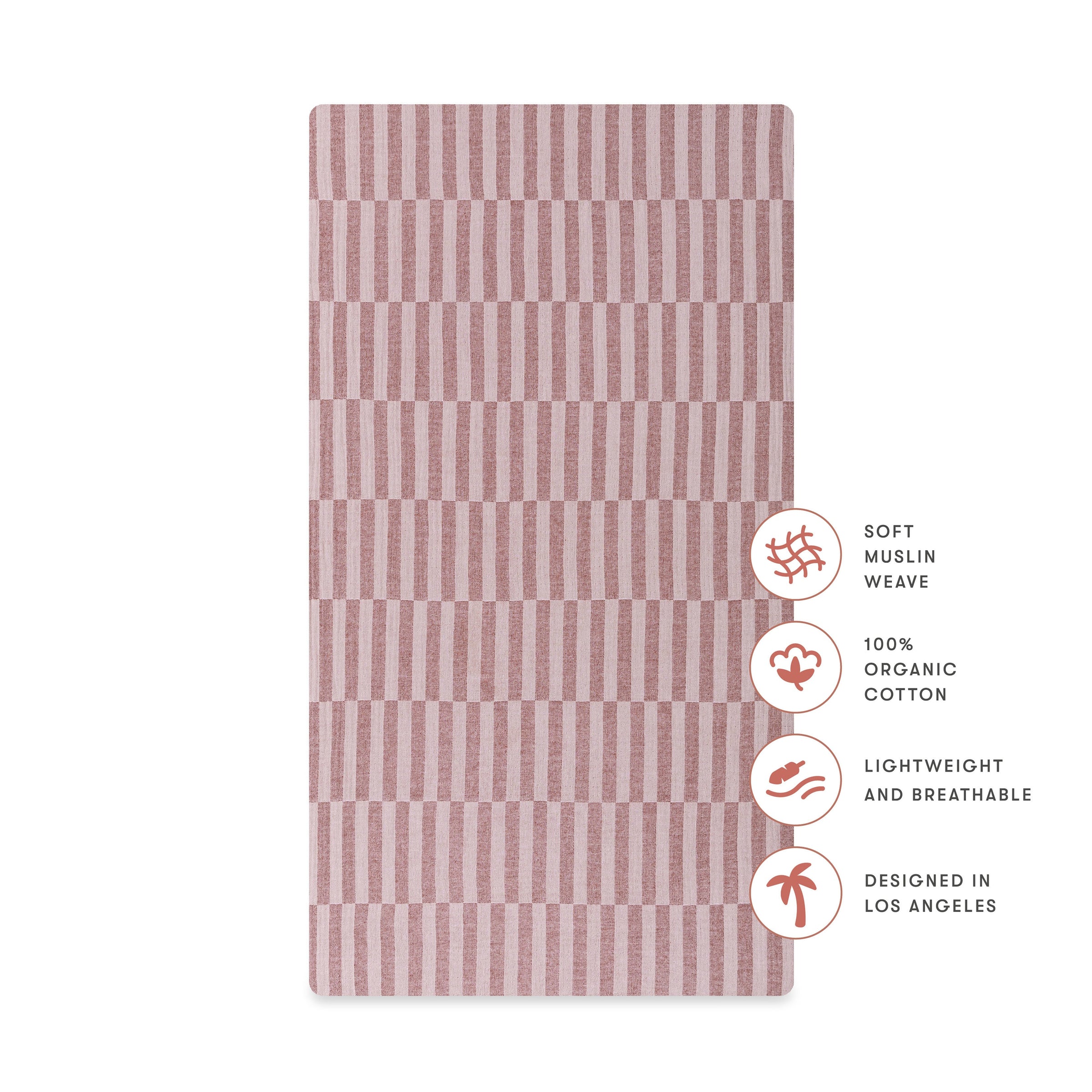 T30435,Maroon Stripe Muslin Crib Sheet in GOTS Certified Organic Cotton