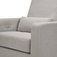 M23085PGEWLB,Sigi Glider Recliner w/ Electronic Control and USB in Performance Grey Eco-Weave w/Light Wood Base