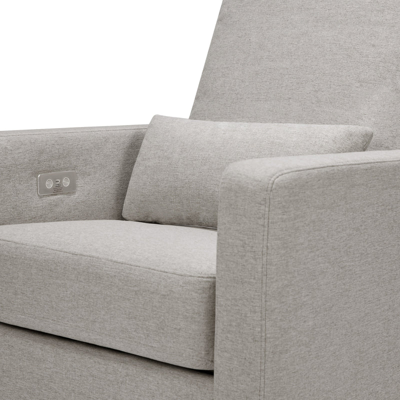 M23085PGEWLB,Sigi Glider Recliner w/ Electronic Control and USB in Performance Grey Eco-Weave w/Light Wood Base