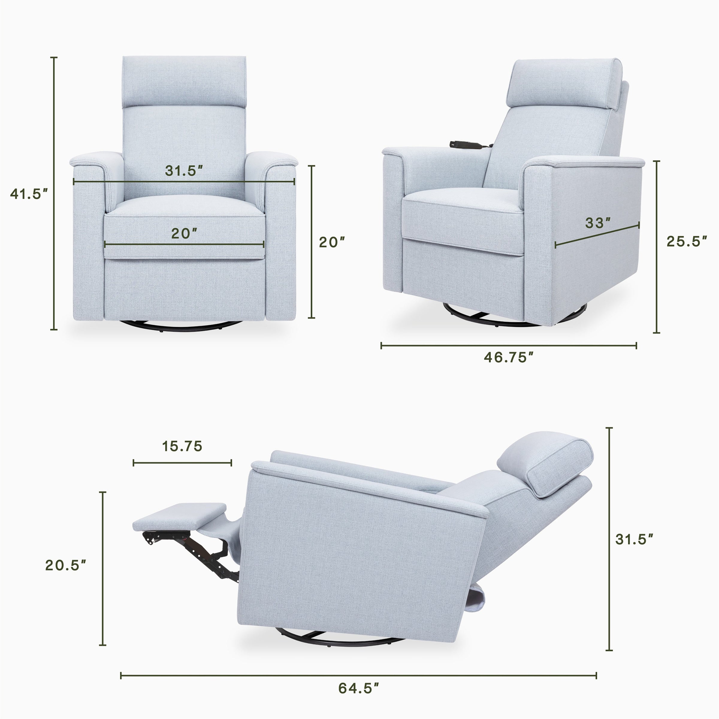 M17183PCET,Willa Deluxe Power Glider Recliner w/Heat&Massage in Performance Blue Chambray Eco-Twill
