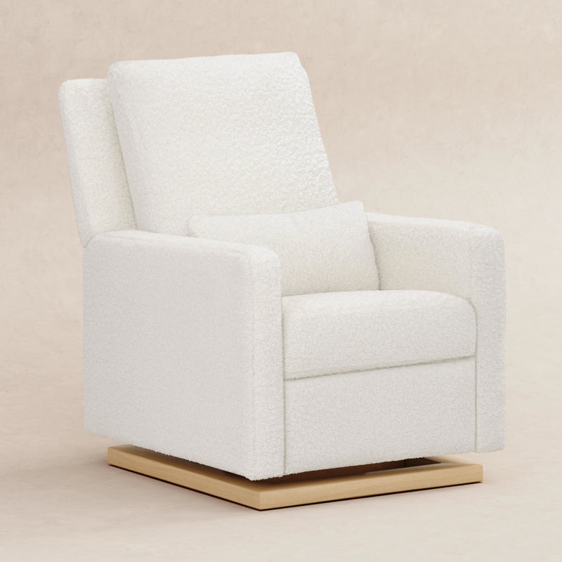 M23085CMSGLB,Sigi Glider Recliner w/ Electronic Control and USB in Cream Shearling w/Light Wood Base