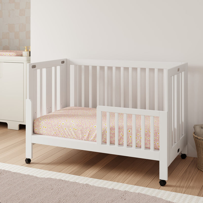 M6601W,Maki Full-Size Folding Crib w/Toddler Bed Conversion Kit in White Finish