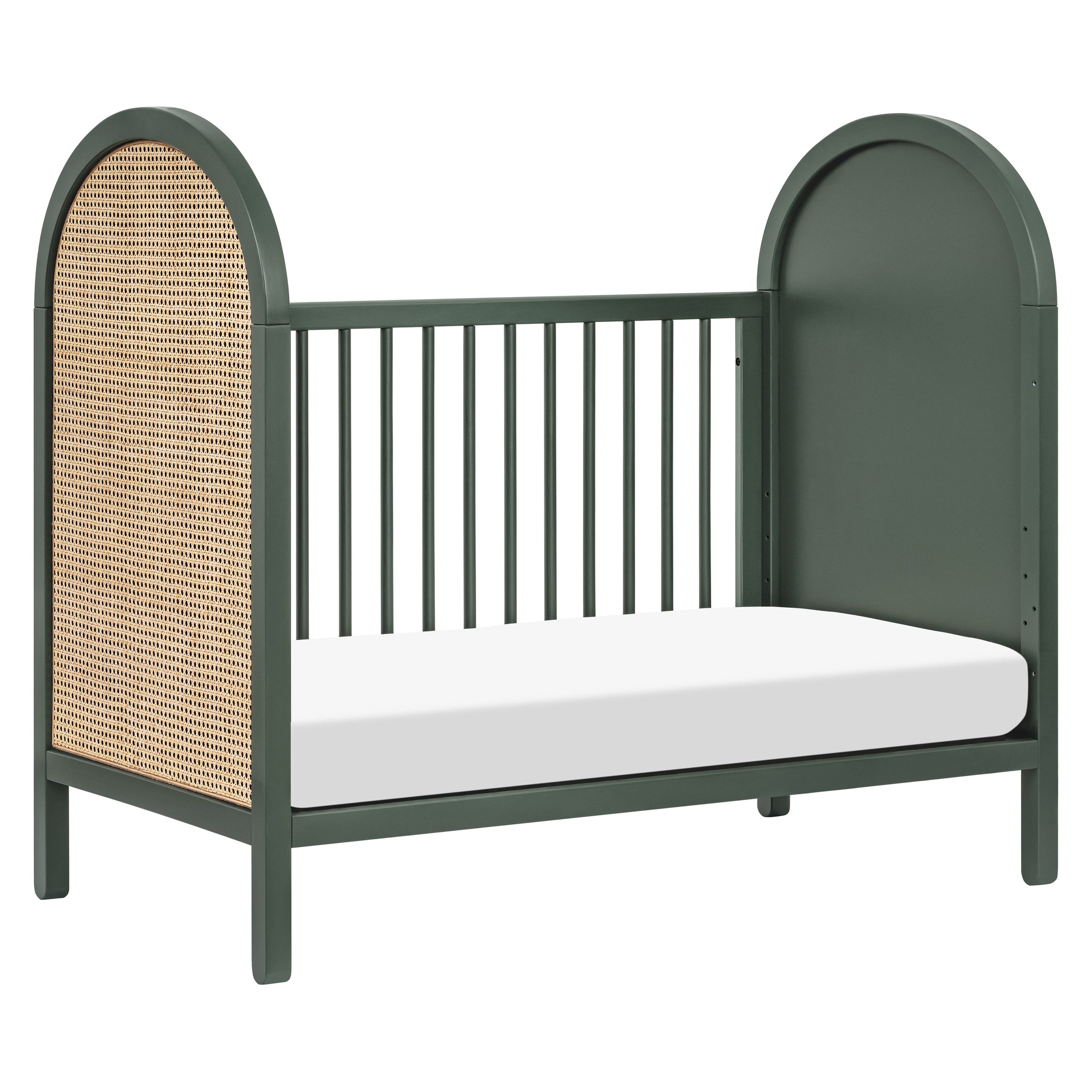 M25601FRGRNC,Bondi Cane 3-in-1 Convertible Crib w/ Toddler Bed Kit in Forest Green w/ Natural Cane