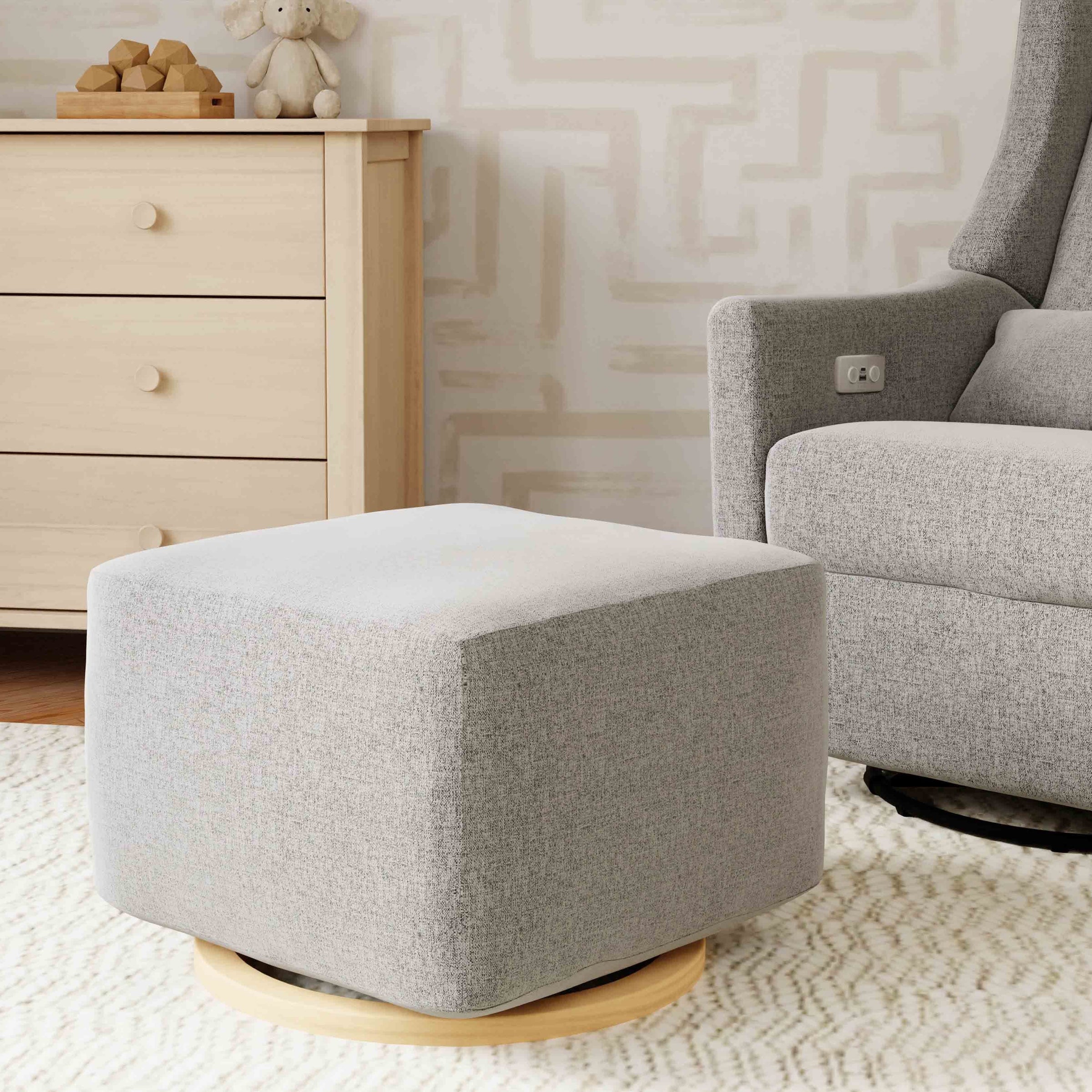 M26385PGEWLB,Kiwi Gliding Ottoman in Performance Grey Eco-Weave w/ Light Wood Base