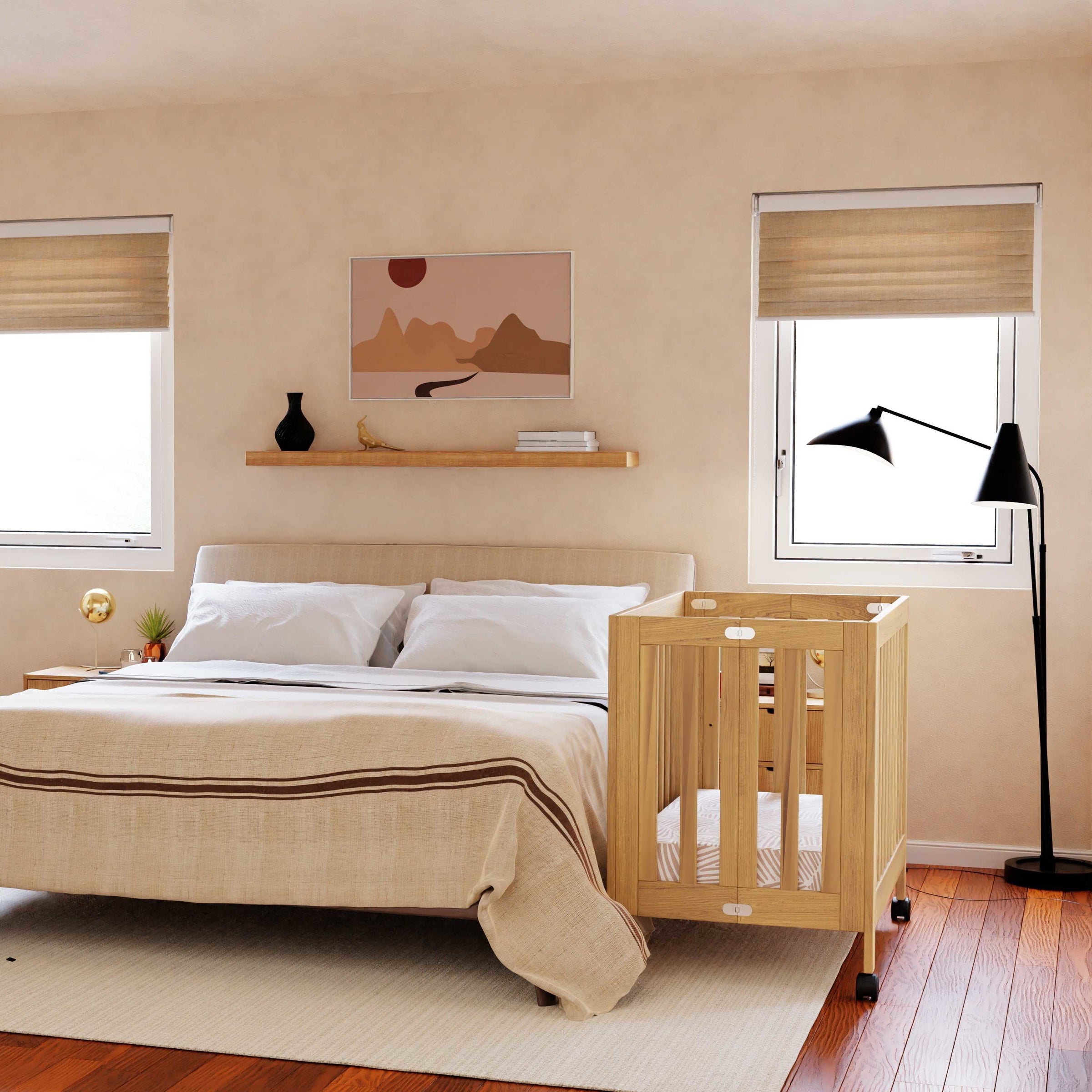 M6698HY,Origami Mini Crib in Honey