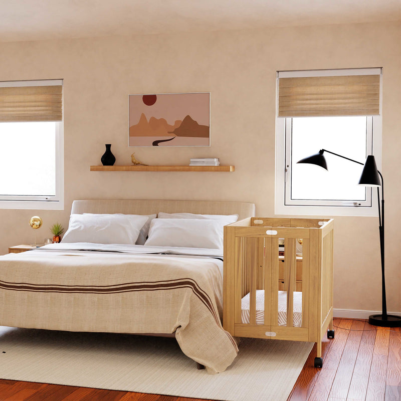 M6698HY,Origami Mini Crib in Honey