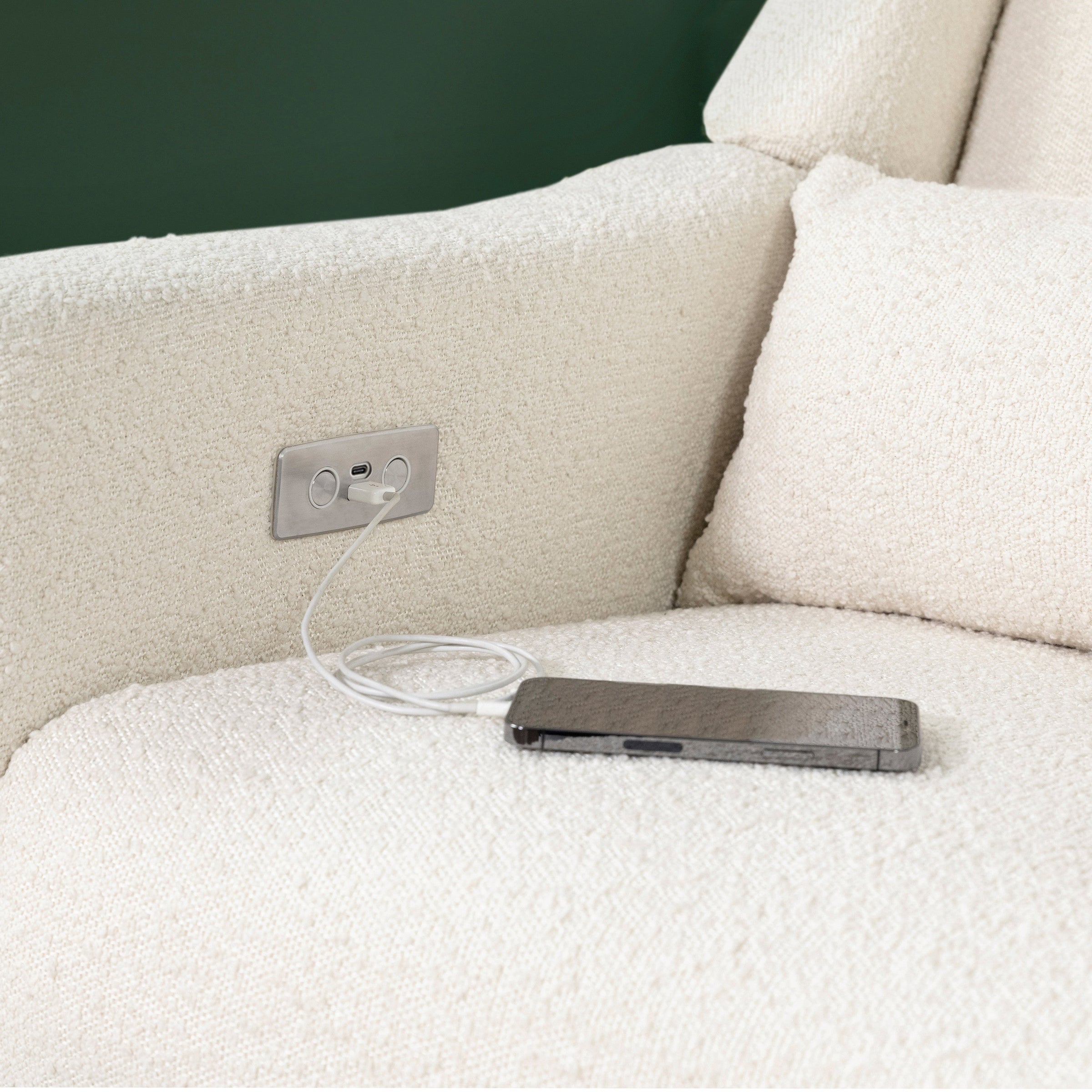 M11288WBG,Kiwi Glider Recliner w/ Electronic Control and USB in Ivory Boucle w/Gold Base