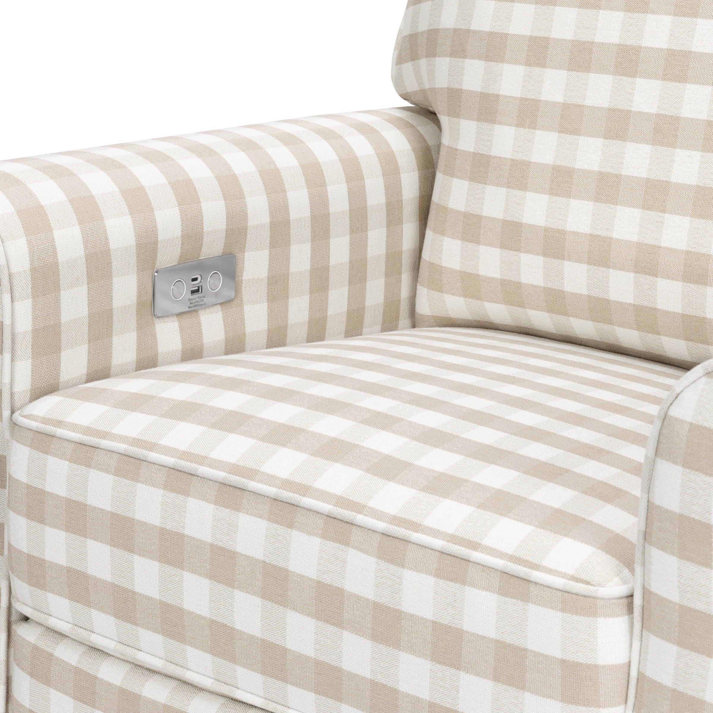 B17787TGH,Monroe Pillowback Power Recliner in Tan Gingham