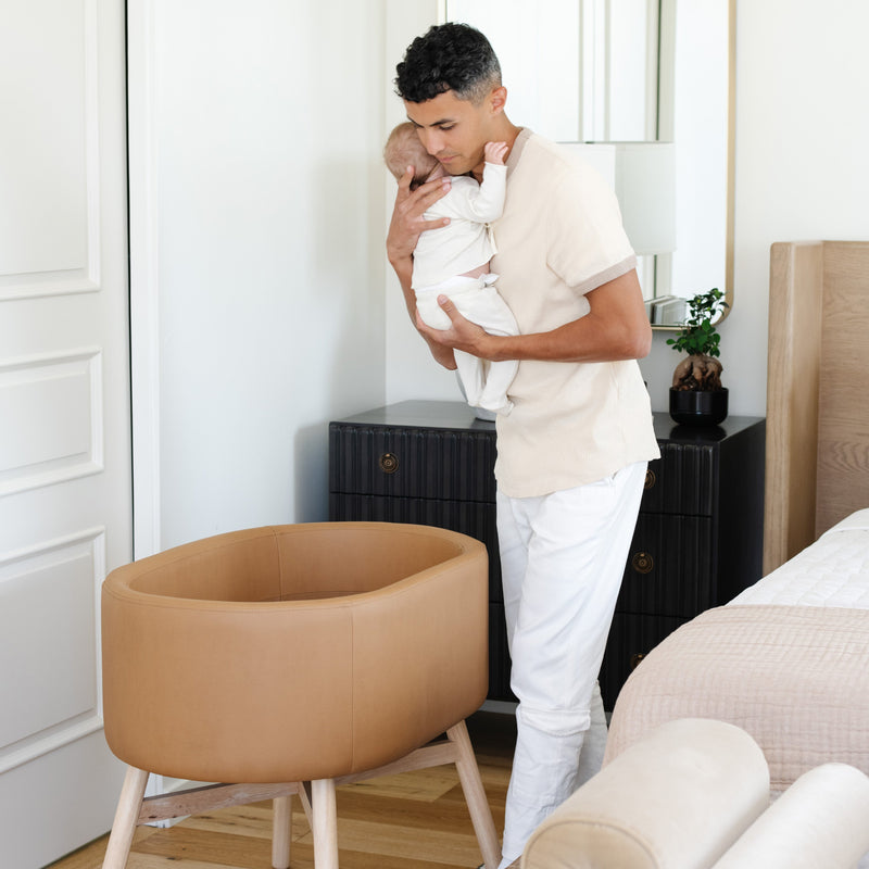 M26834GCLB,babyletto x GATHRE Capsule Bassinet in Camel