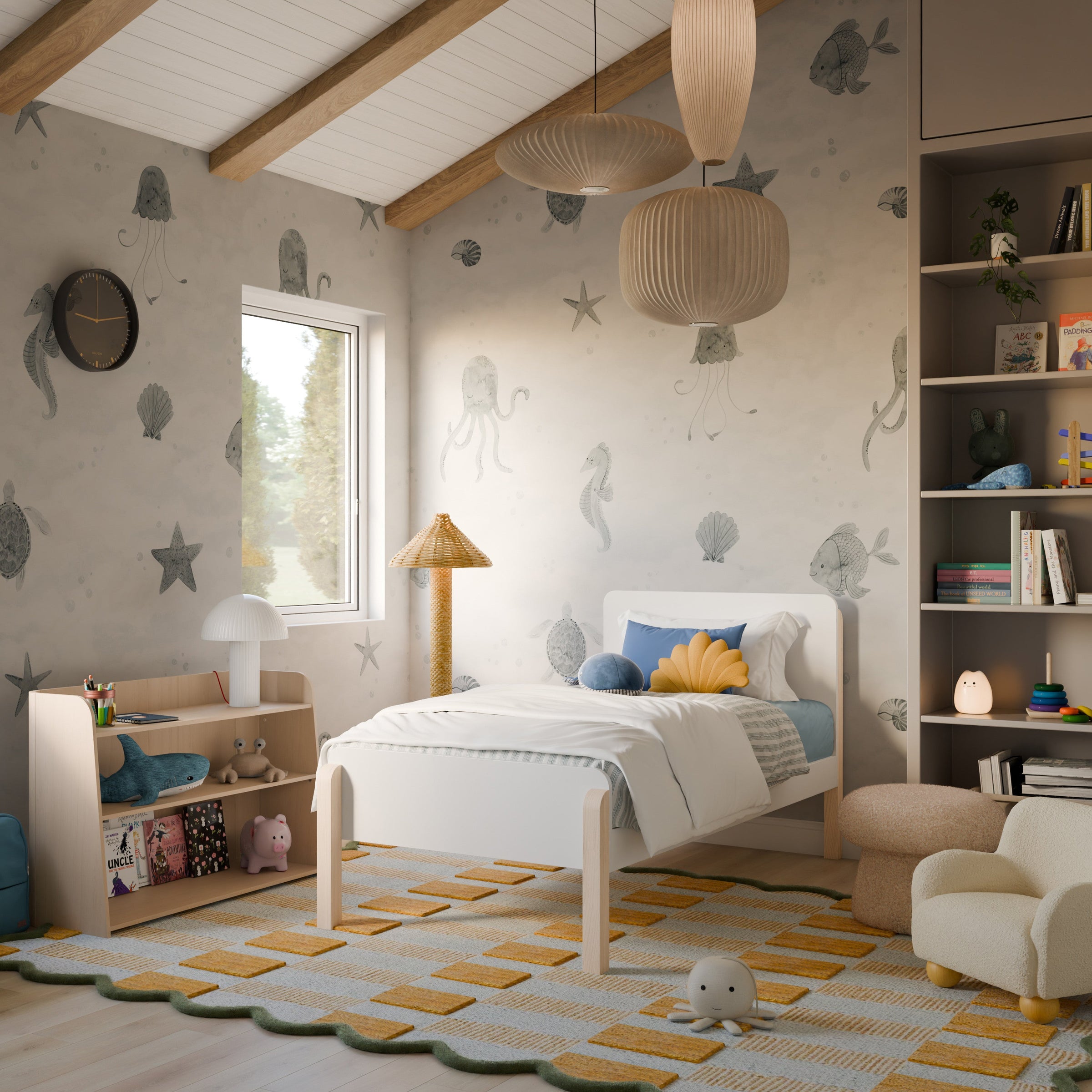 M18469WNX,TipToe Twin Bed in White and Washed Natural