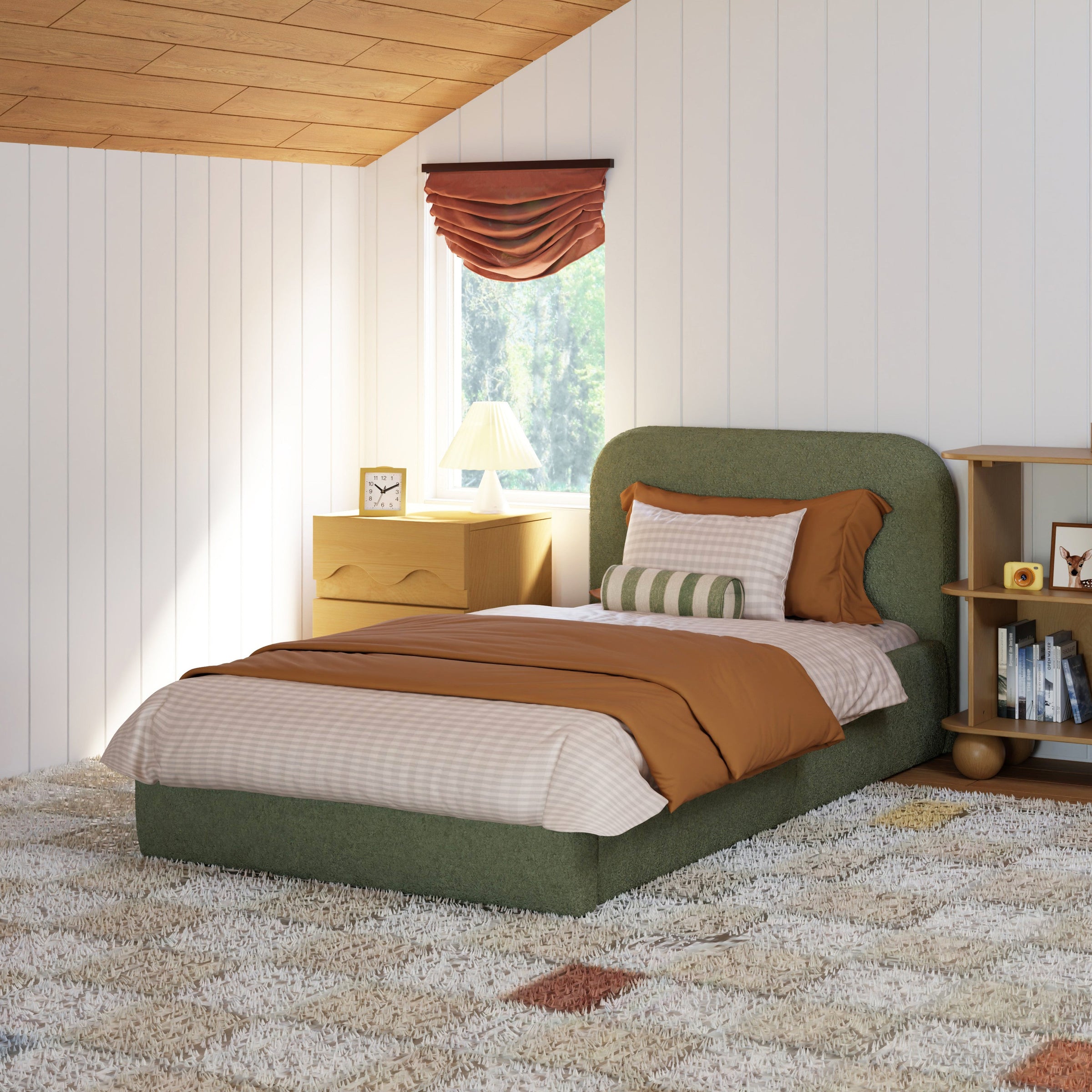 M31269POB,Nara Twin Bed in Performance Olive Boucle