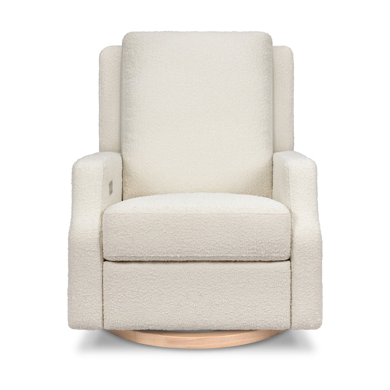 M22286WBLB,Crewe Electronic Swivel Glider Recliner in Ivory Boucle w/Light Wood Base