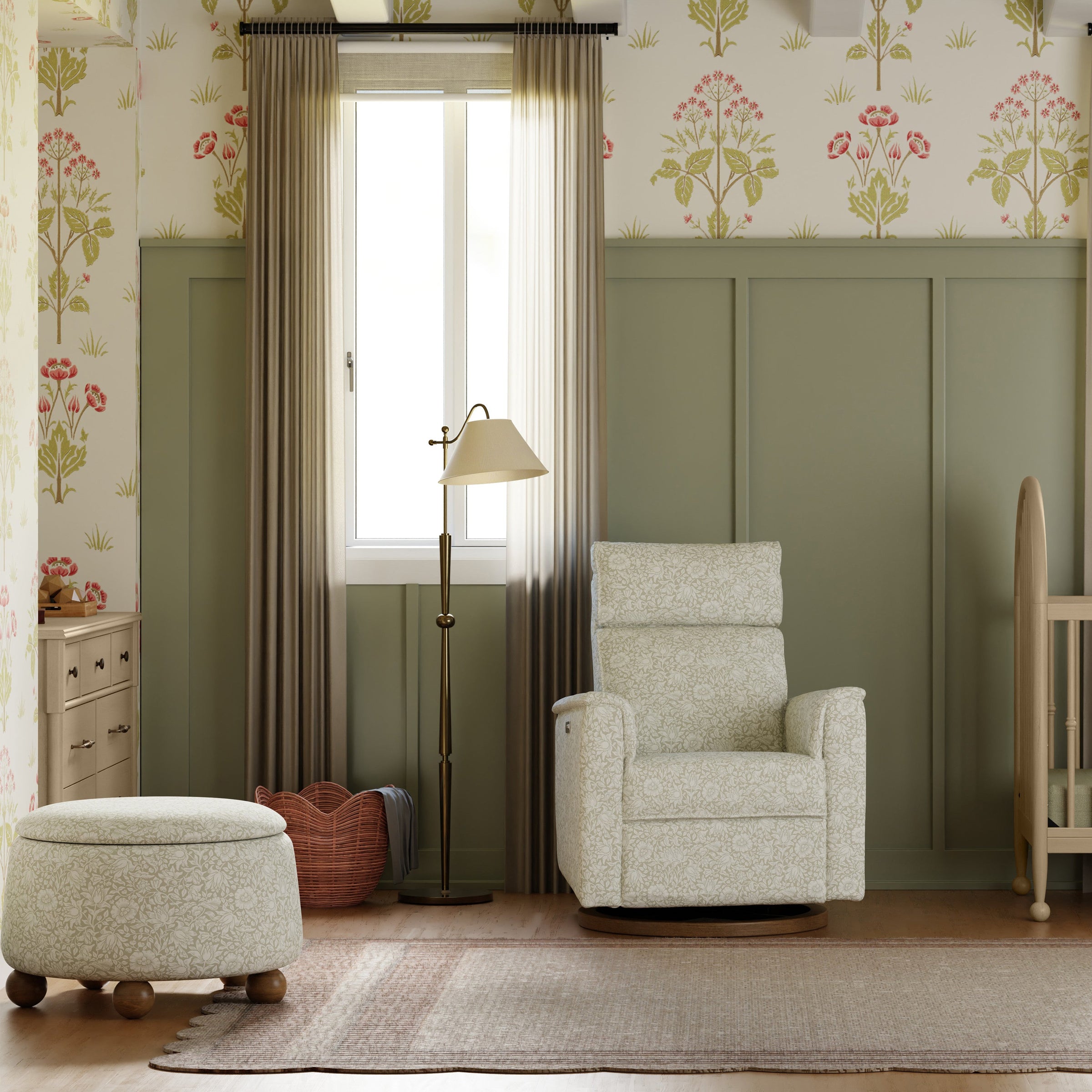 M30985MADF,Tuffet Storage Ottoman Mallow in Ash w/ Dark Wood Ball Feet