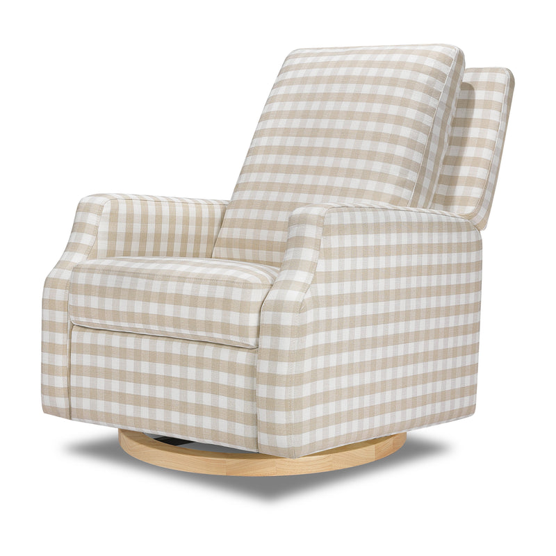 M22287TGHLB,Crewe Recliner and Swivel Glider in Tan Gingham with Light Wood Base