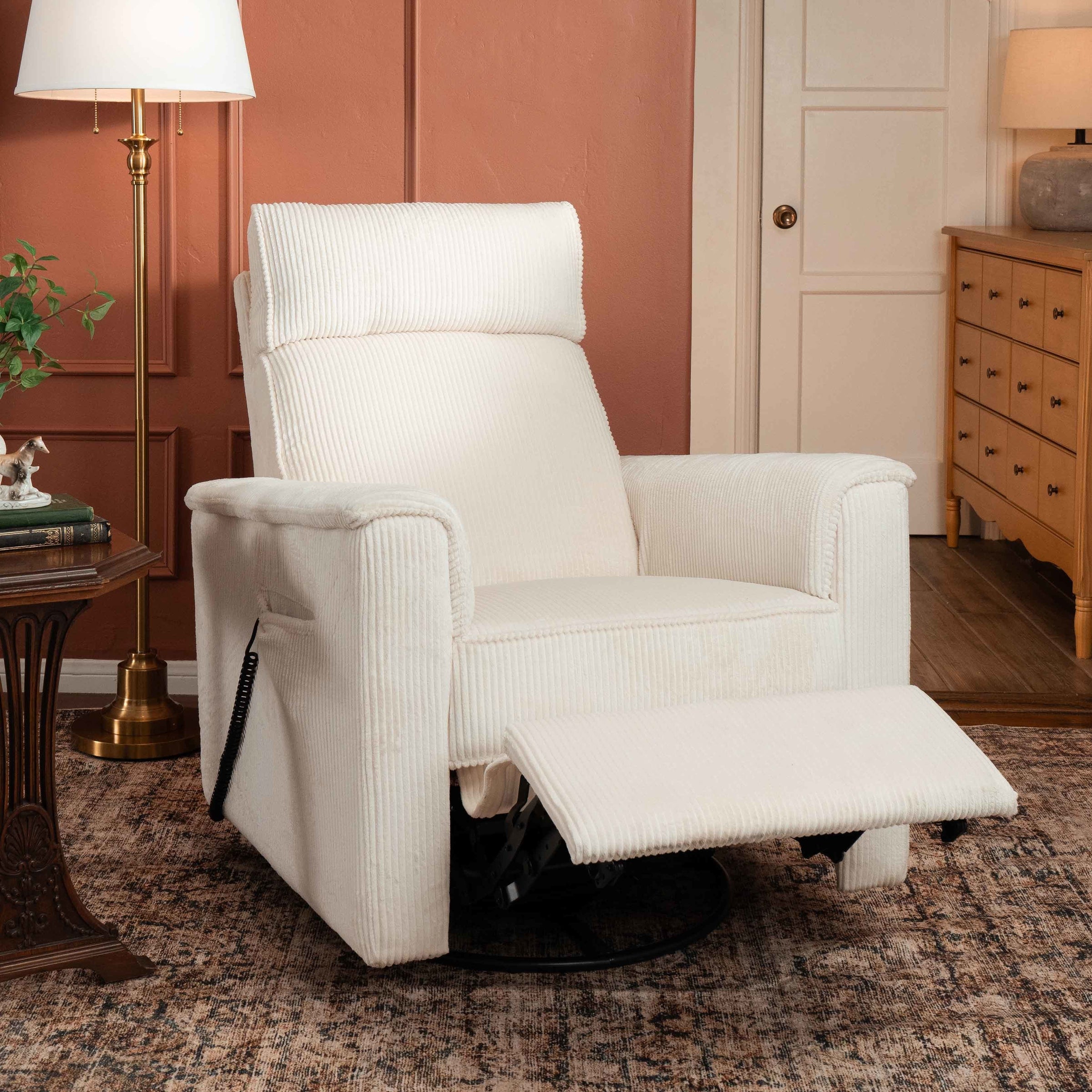B17183YC,Willa Deluxe Power Glider Recliner w/Heat&Massage in Ivory Corduroy