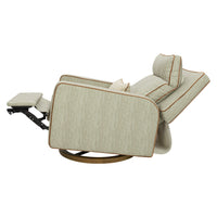 M23082OSCTB,Nate Berkus x Babyletto Sigi Pro Power Recliner in Perf Olive Stripe Eco-Crossweave w/Toffee Base